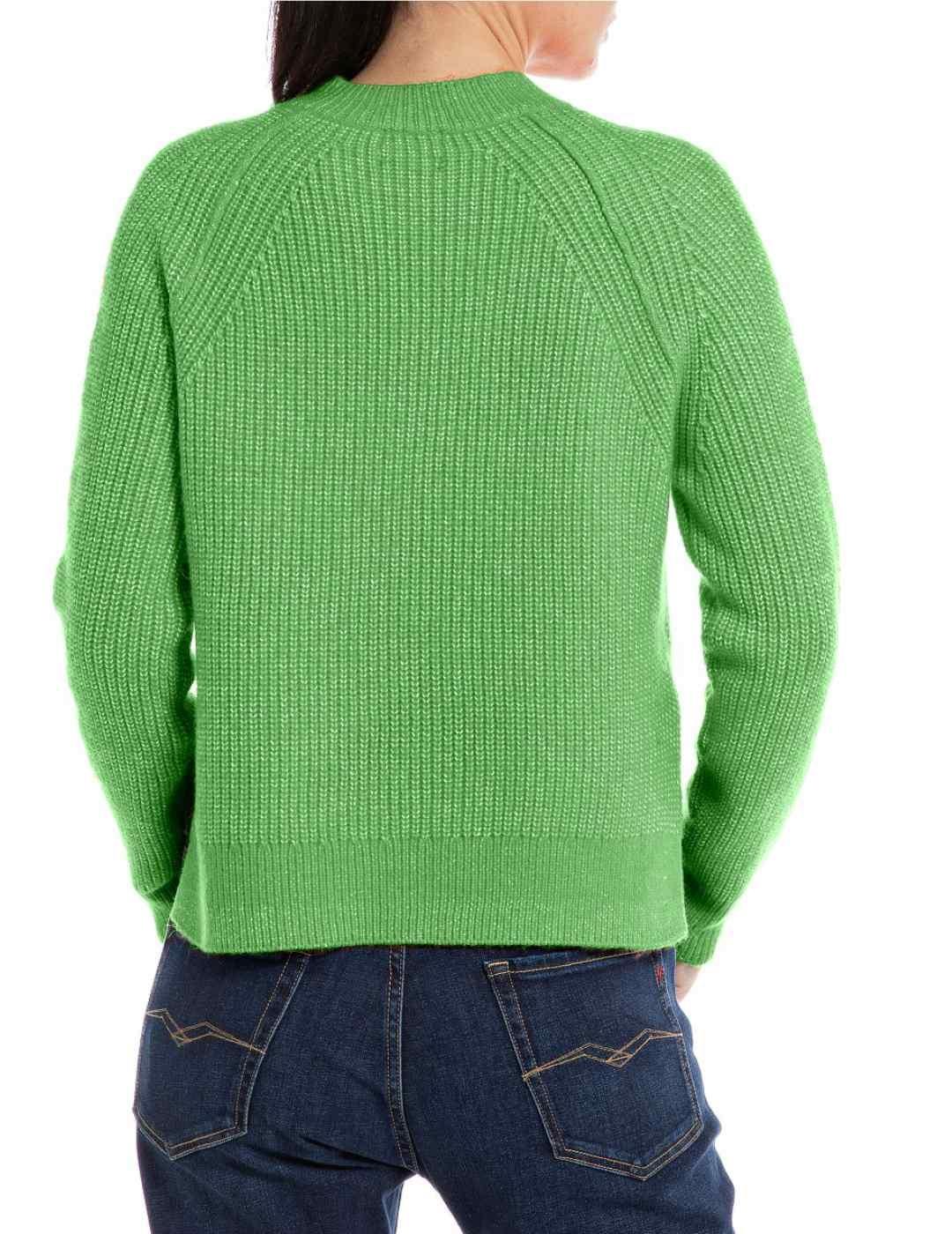 Jersey Replay 674 verde cuello de pico para mujer