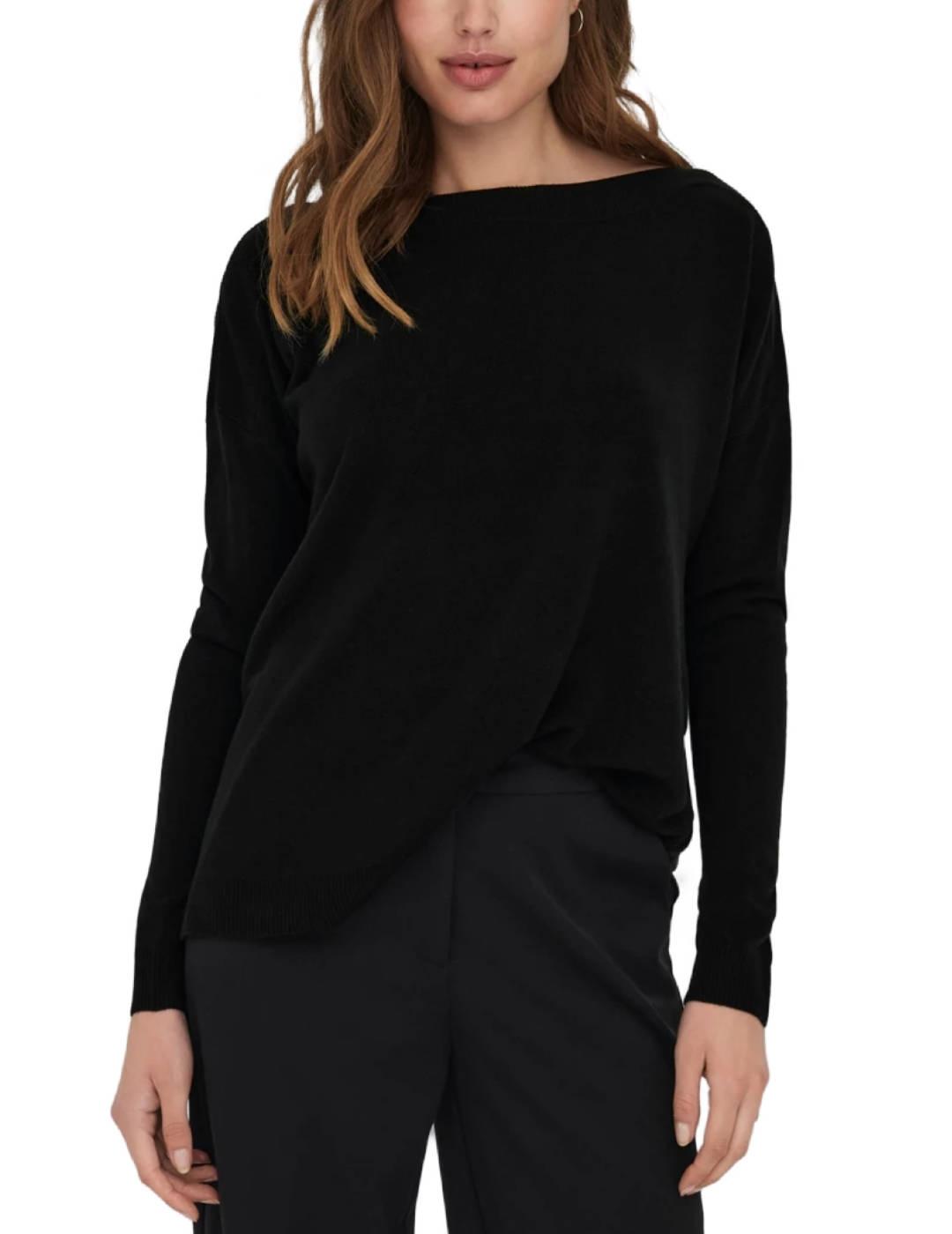 Jersey Only Amalia negro ancho cuello barco para mujer