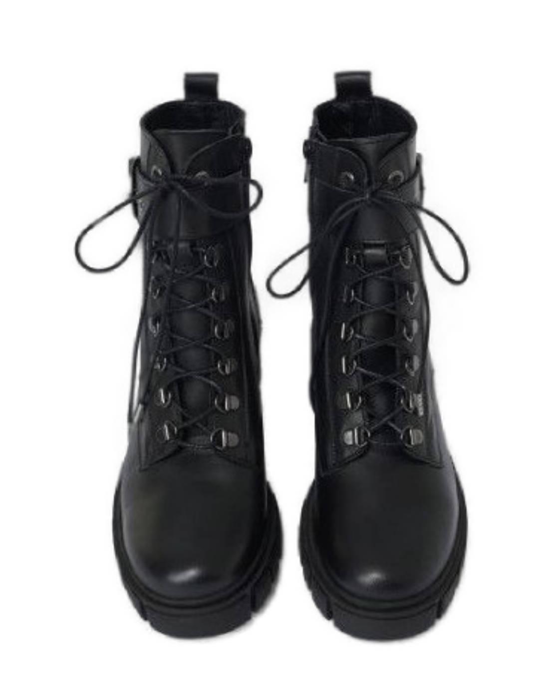 Botín Salsa militar negro y tacón chunky de mujer