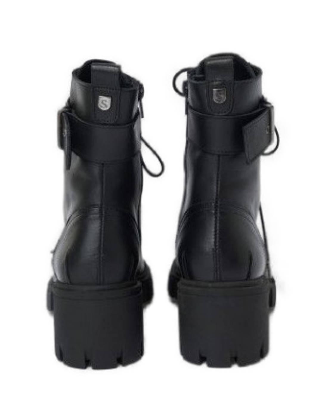 Botín Salsa militar negro y tacón chunky de mujer