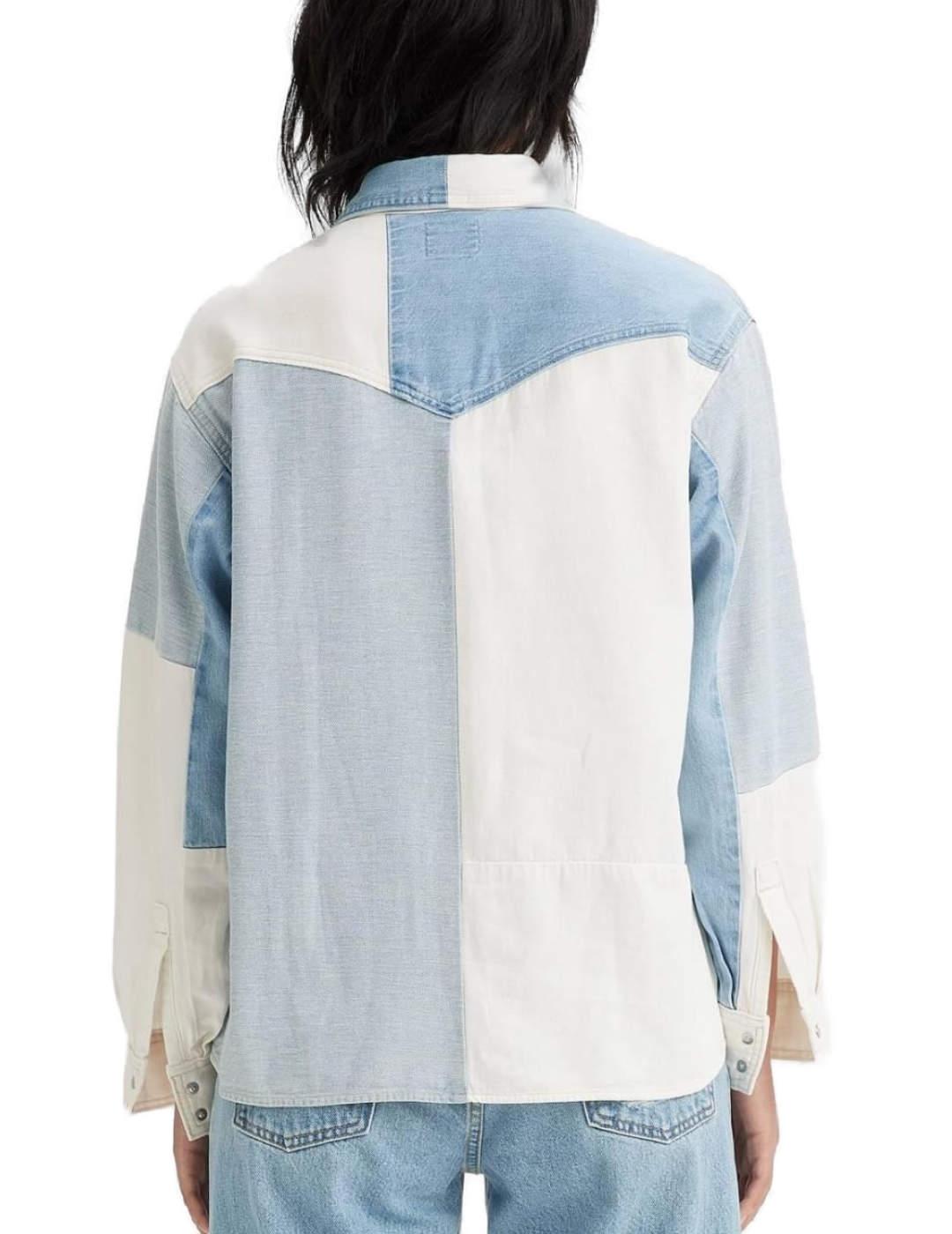 Camisa Levi´s manga larga vaquera patchwork blanco de mujer