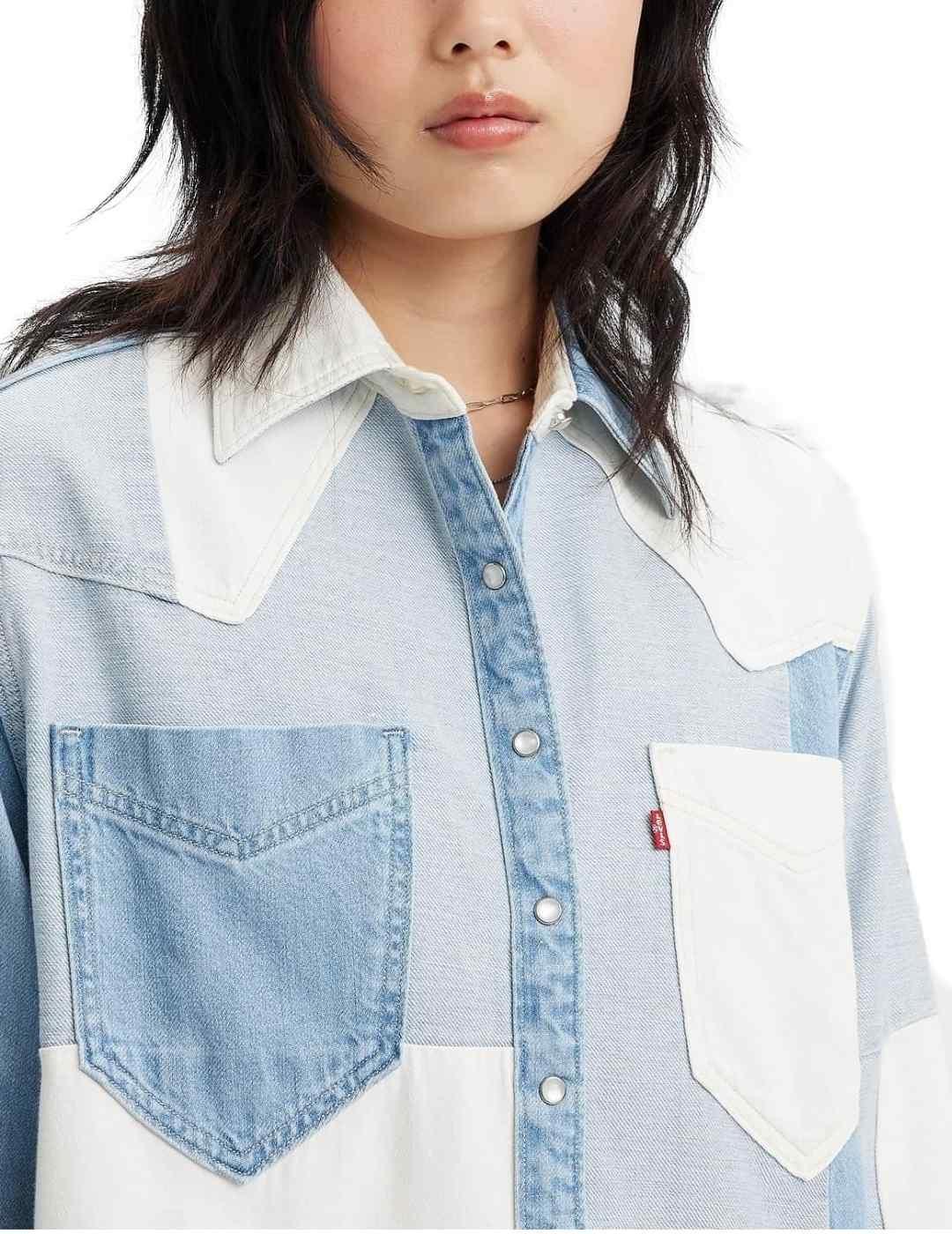 Camisa Levi´s manga larga vaquera patchwork blanco de mujer
