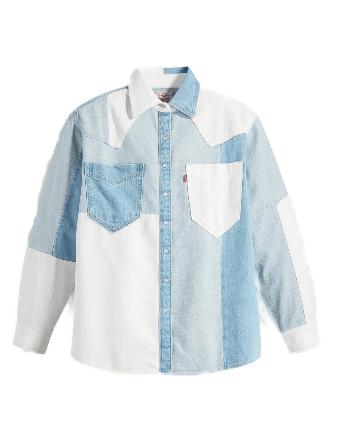 Camisa Levi´s manga larga vaquera patchwork blanco de mujer