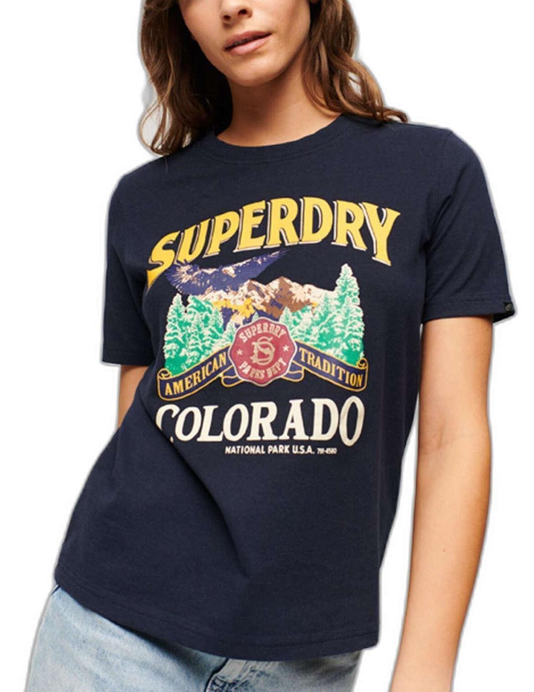 Camiseta Superdry Travel azul marino manga corta para mujer