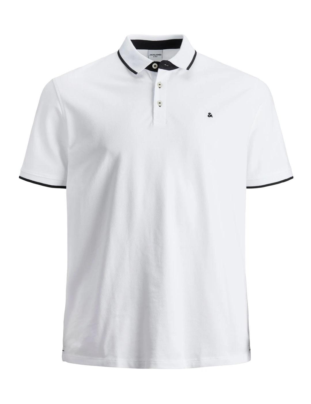 Polo Jack&Jones Plus Paulos blanco manga corta de hombre