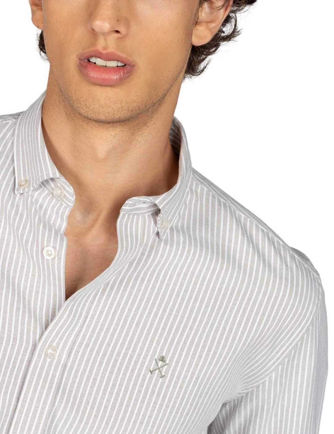 Camisa Harper Logan a rayas blanca/verde militar para hombre