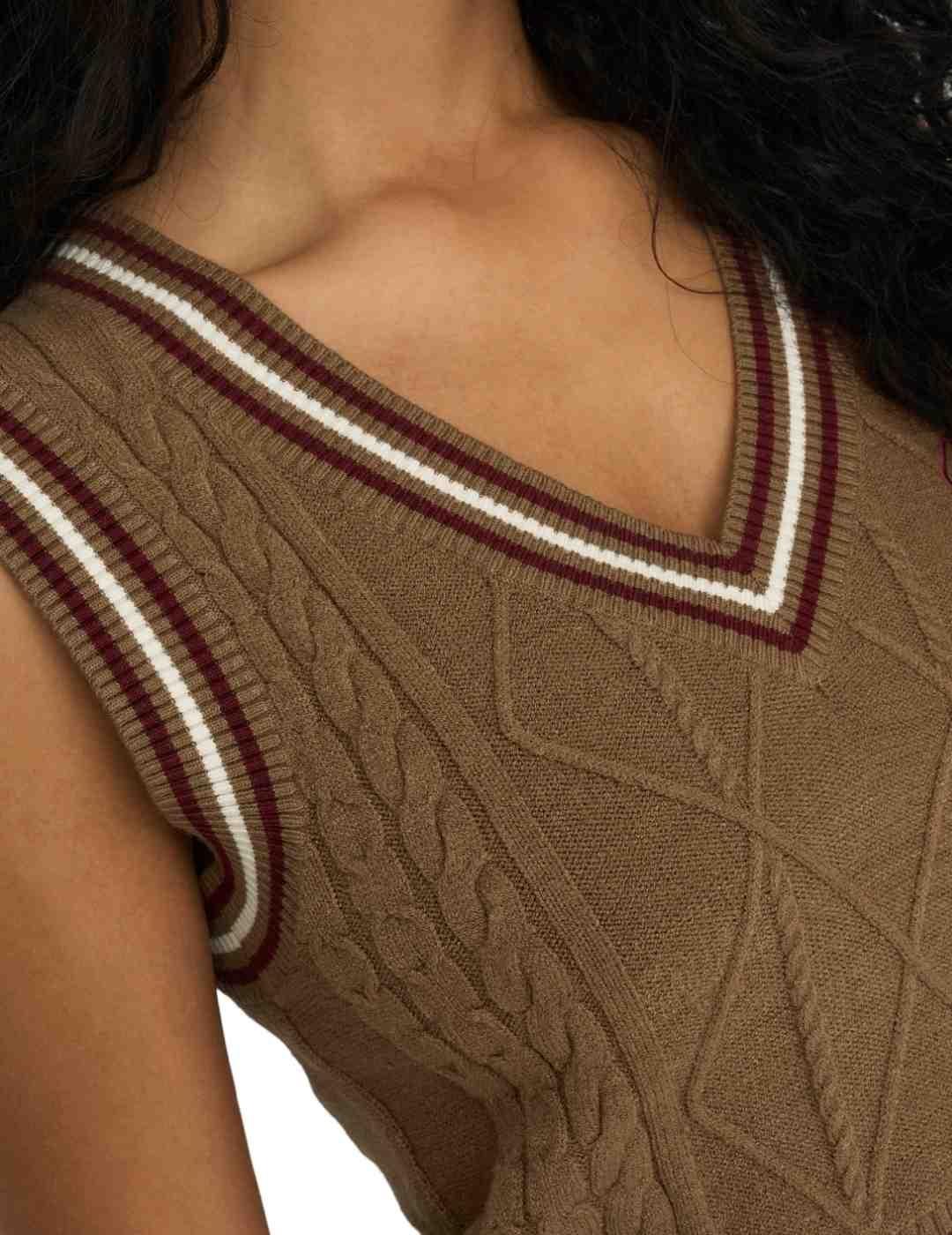 Chaleco Only Chrissy de punto sin mangas marrón de mujer