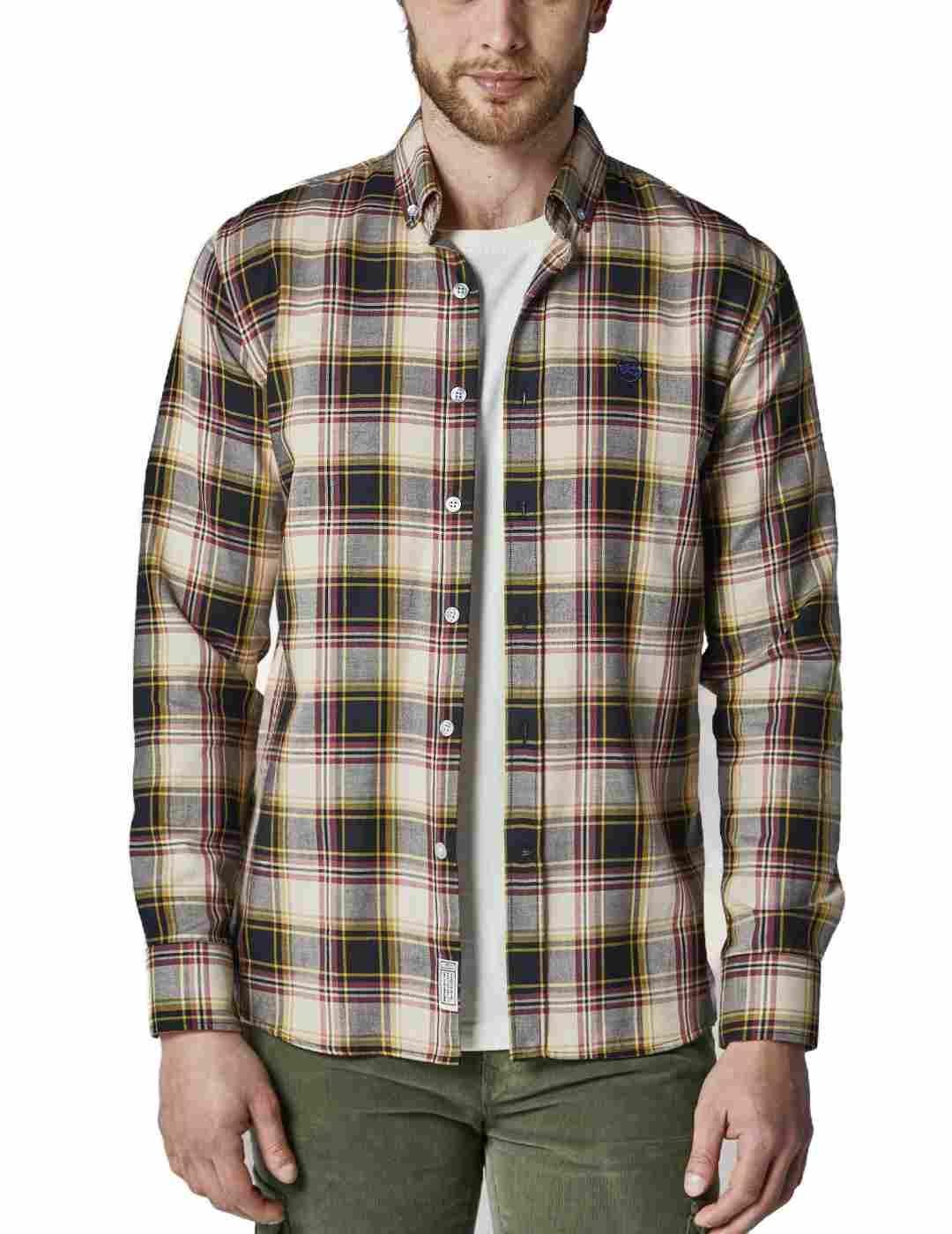 Camisa Altonadock de cuadros beige rojo y negro para hombre