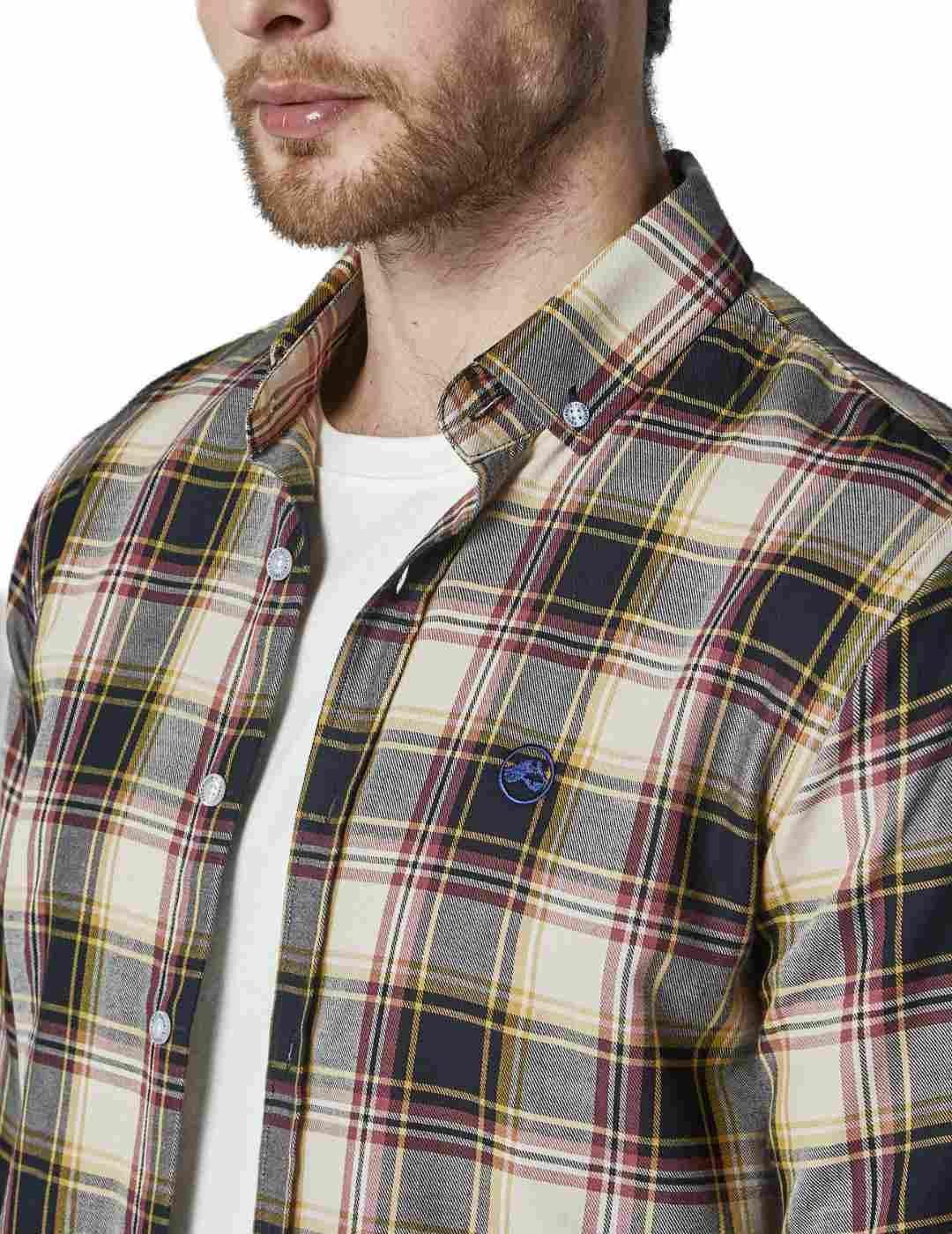 Camisa Altonadock de cuadros beige rojo y negro para hombre