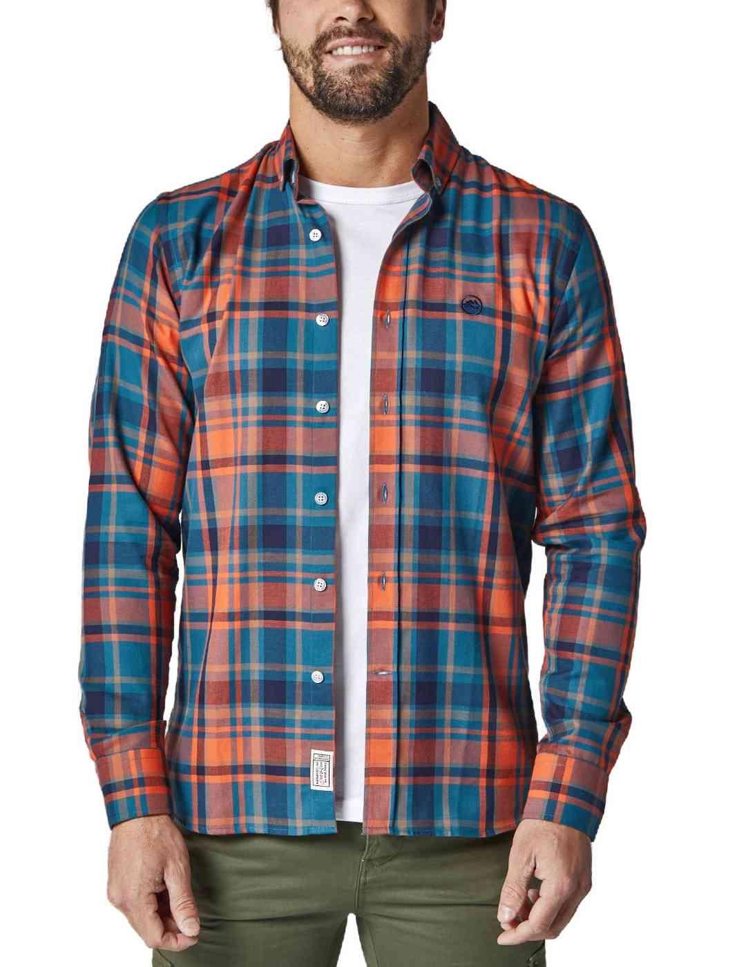 Camisa Altonadock de cuadros azul y naranja de hombre