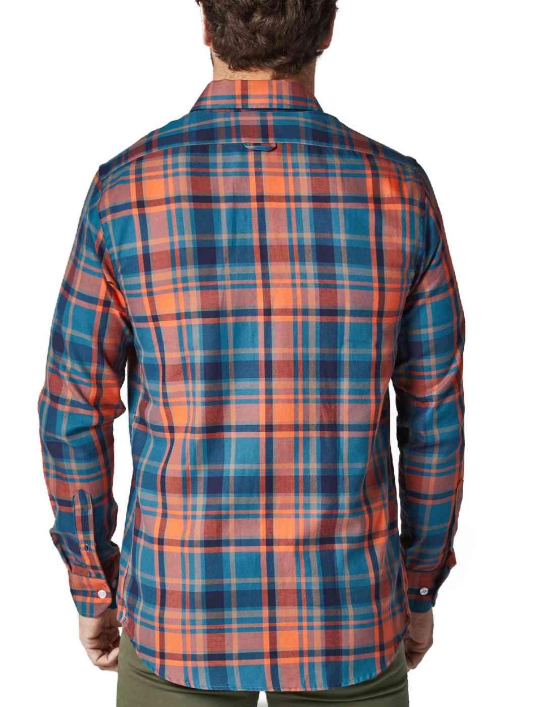 Camisa Altonadock de cuadros azul y naranja de hombre