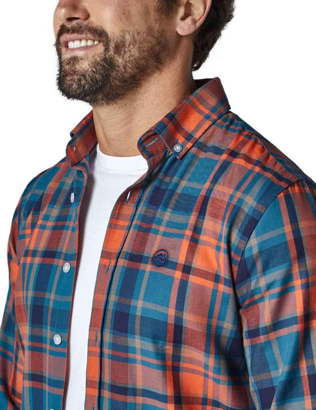 Camisa cuadros Naranja con Azul- Monarca