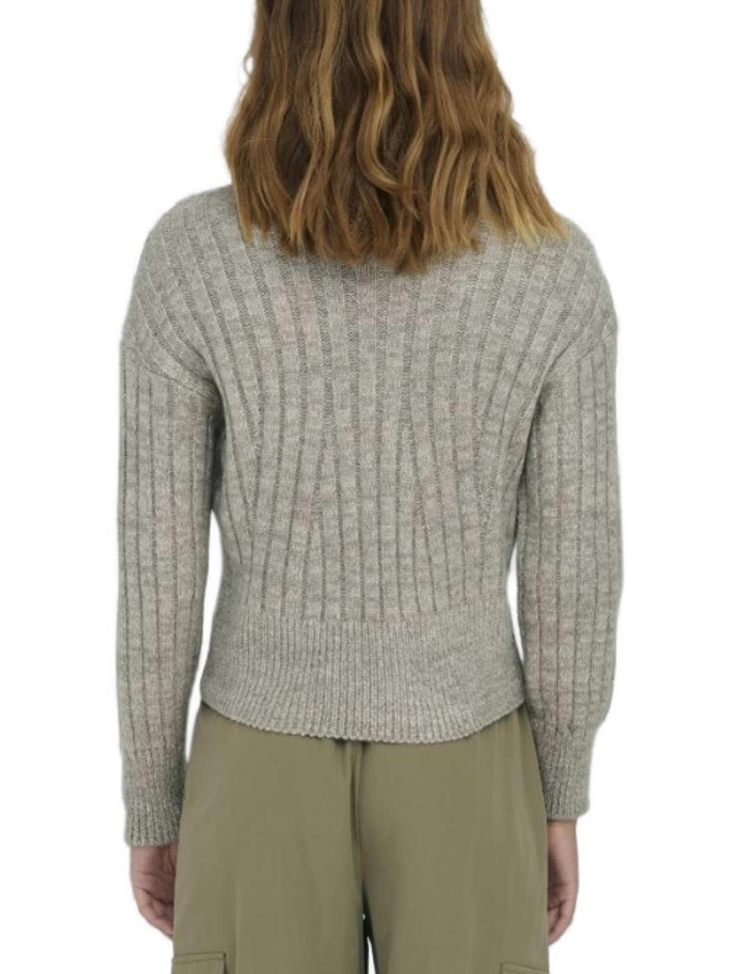 Jersey Only corto y acanalado de cuello alto beige de mujer