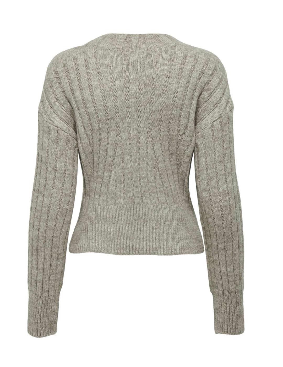 Jersey Only corto y acanalado de cuello alto beige de mujer