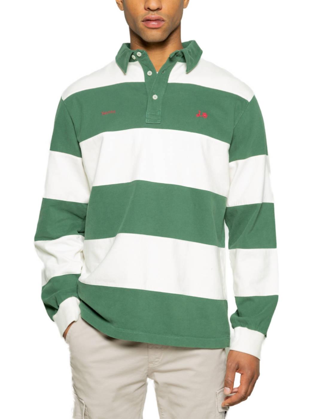 Polo Scotta Rugby verde de rayas manga larga para hombre