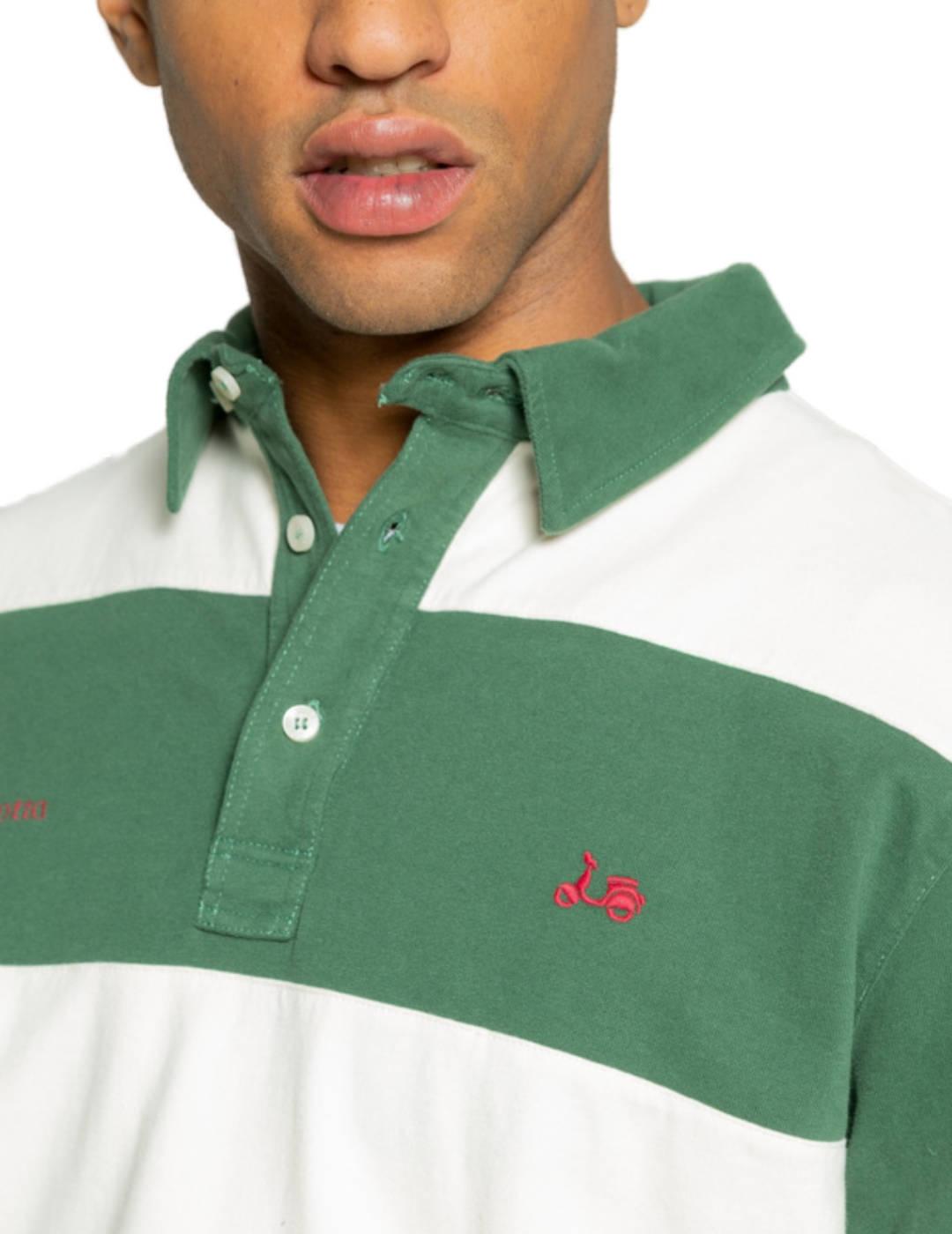 Polo Scotta Rugby verde de rayas manga larga para hombre