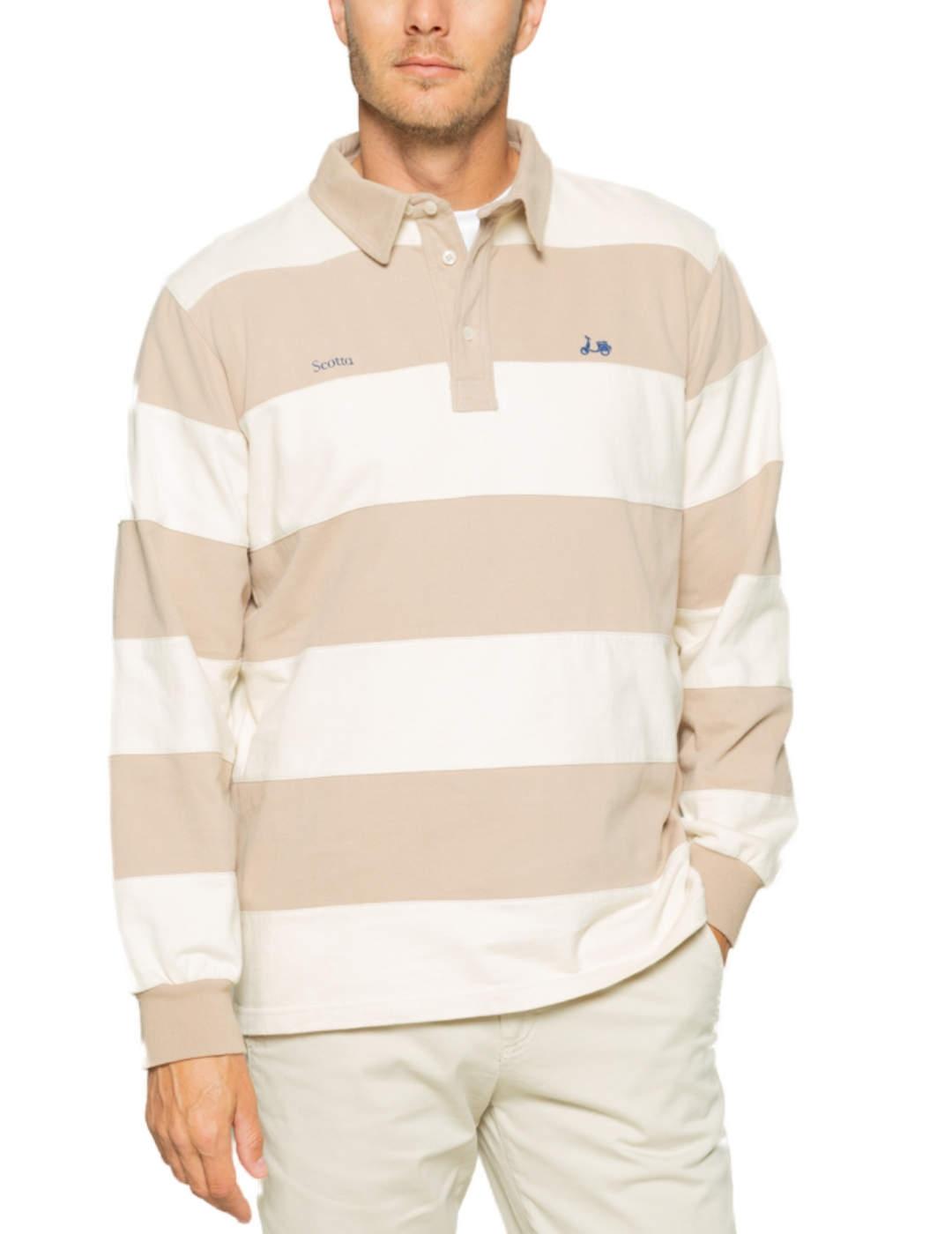 Polo Scotta Rugby rayas manga larga beige hombre