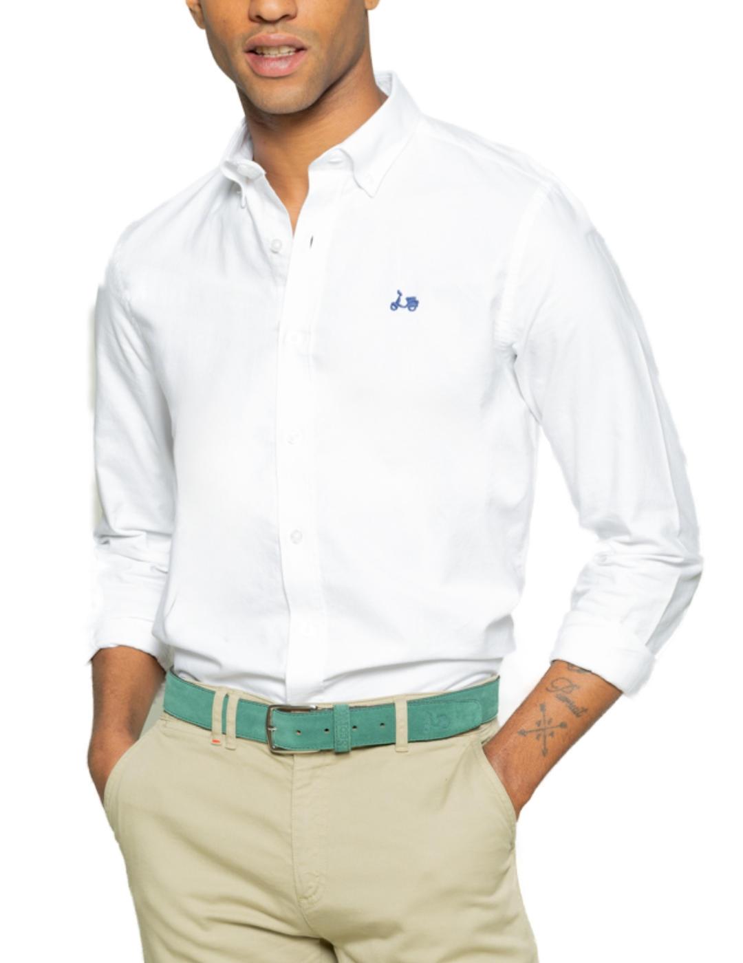 Camisa Scotta oxford blanco cuello italiano de hombre