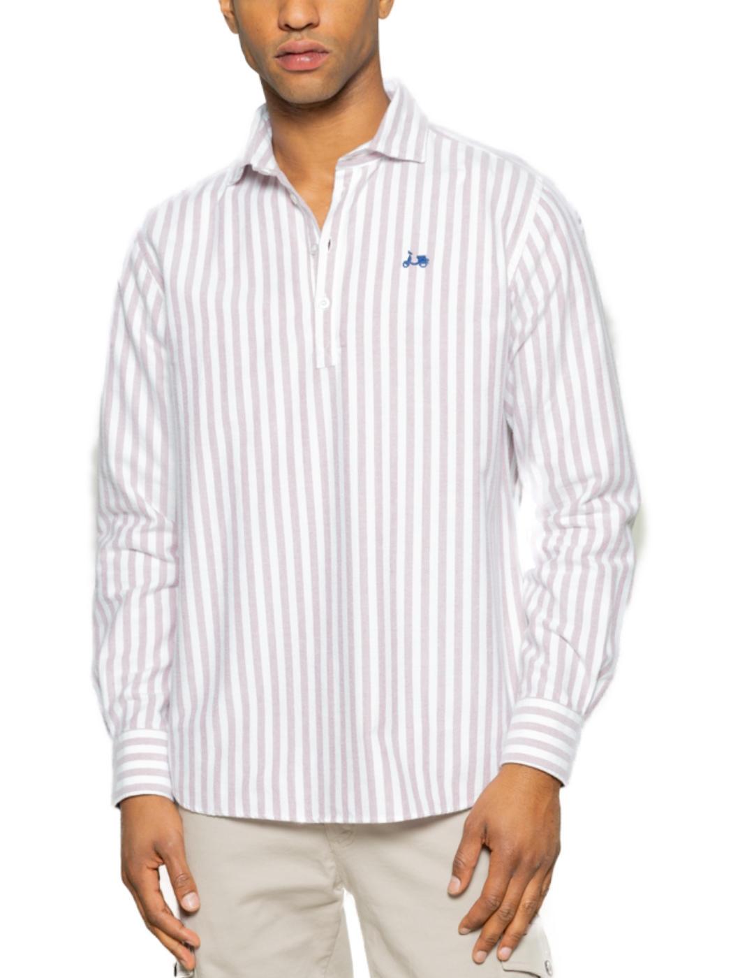 Camisa Scotta polera stripes burdeos y blanca de hombre