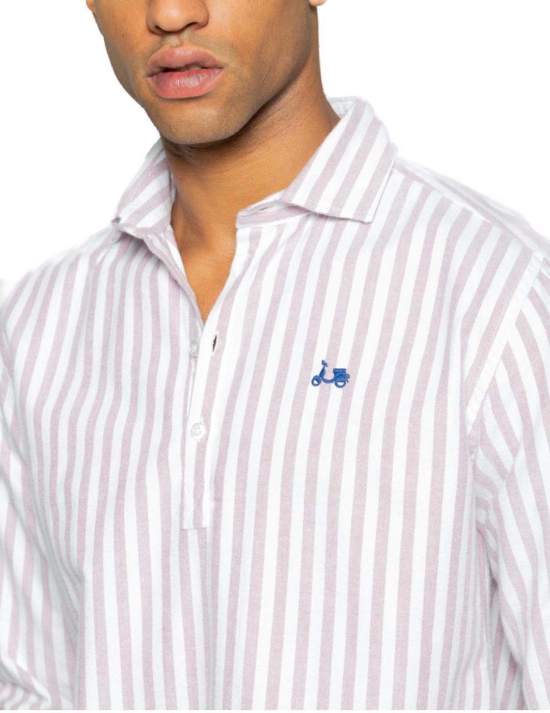 Camisa Scotta polera stripes burdeos y blanca de hombre