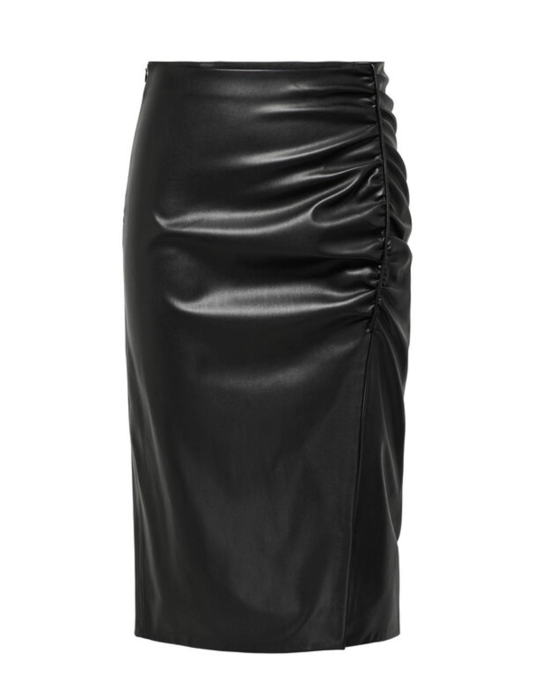 Falda Only Mia midi polipiel negra de mujer