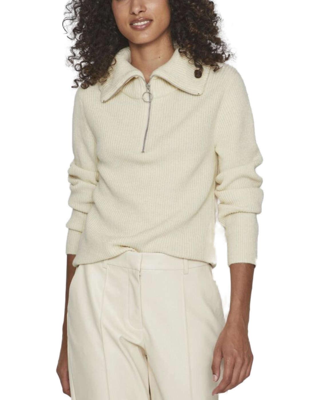 Jersey Vila Ril cremallera beige cremallera para mujer