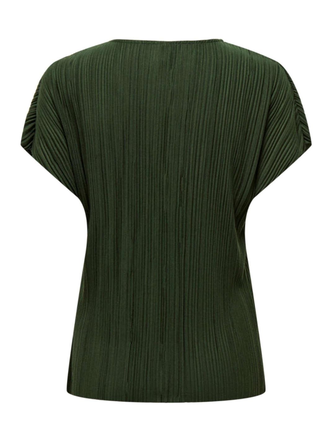 Camiseta Only Fina cuello v verde manga corta para mujer