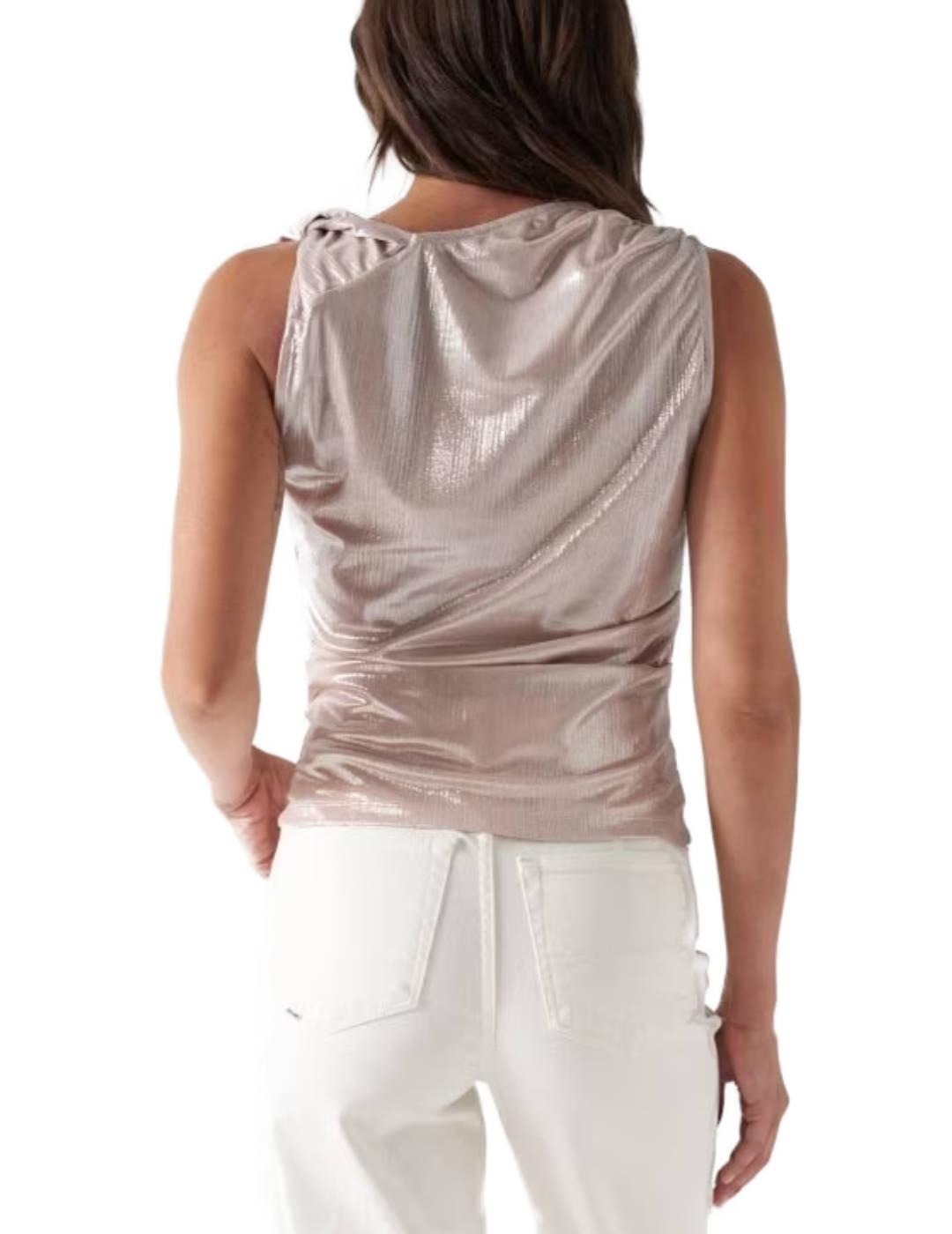 Top Salsa escote sisa asimétrico beige brillante de mujer