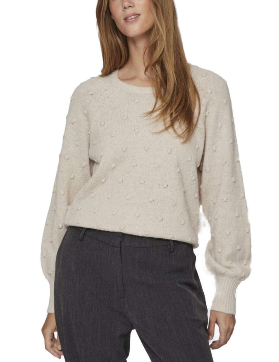 Jersey Vila Tulil beige pompones manga ancha para mujer