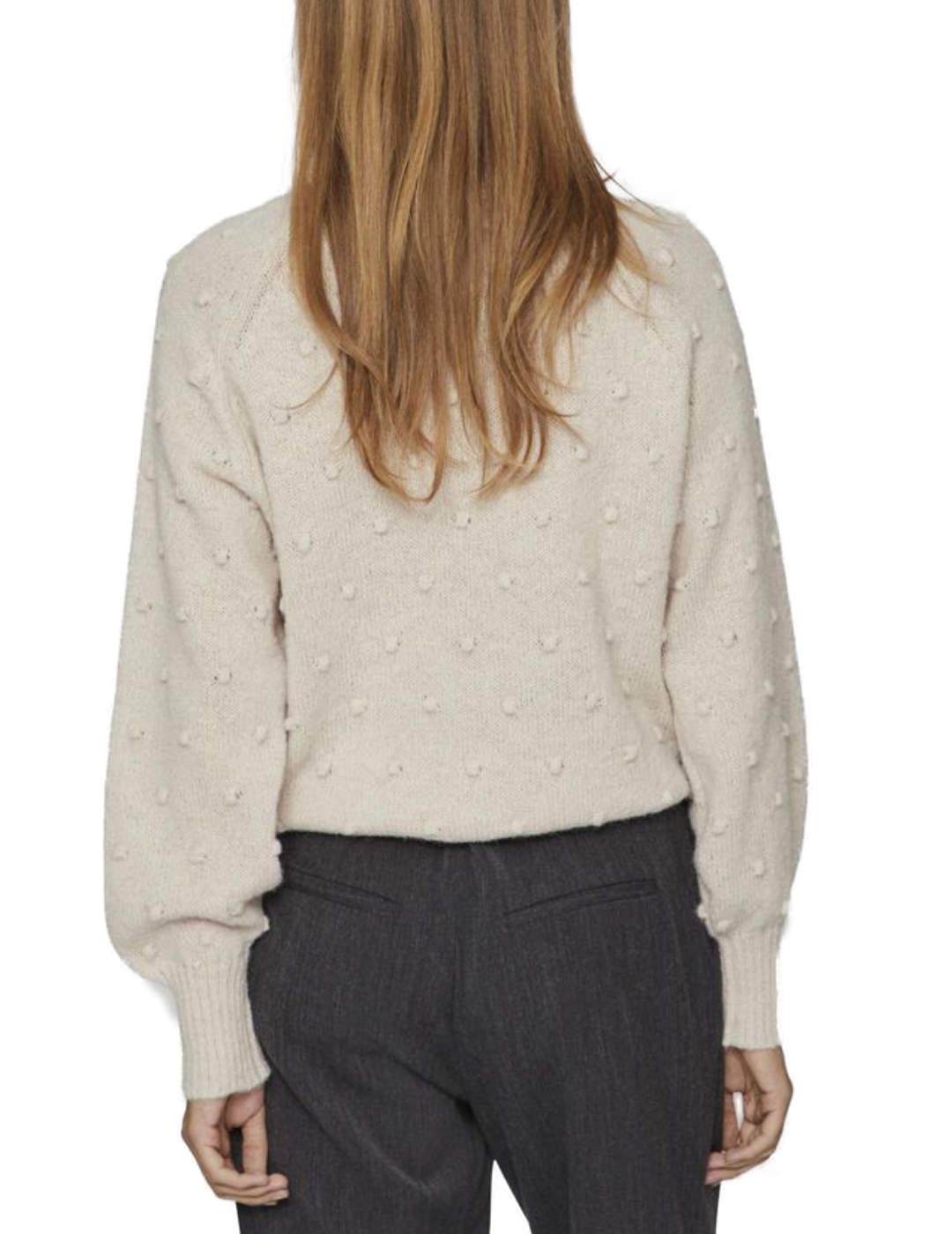 Jersey Vila Tulil beige pompones manga ancha para mujer