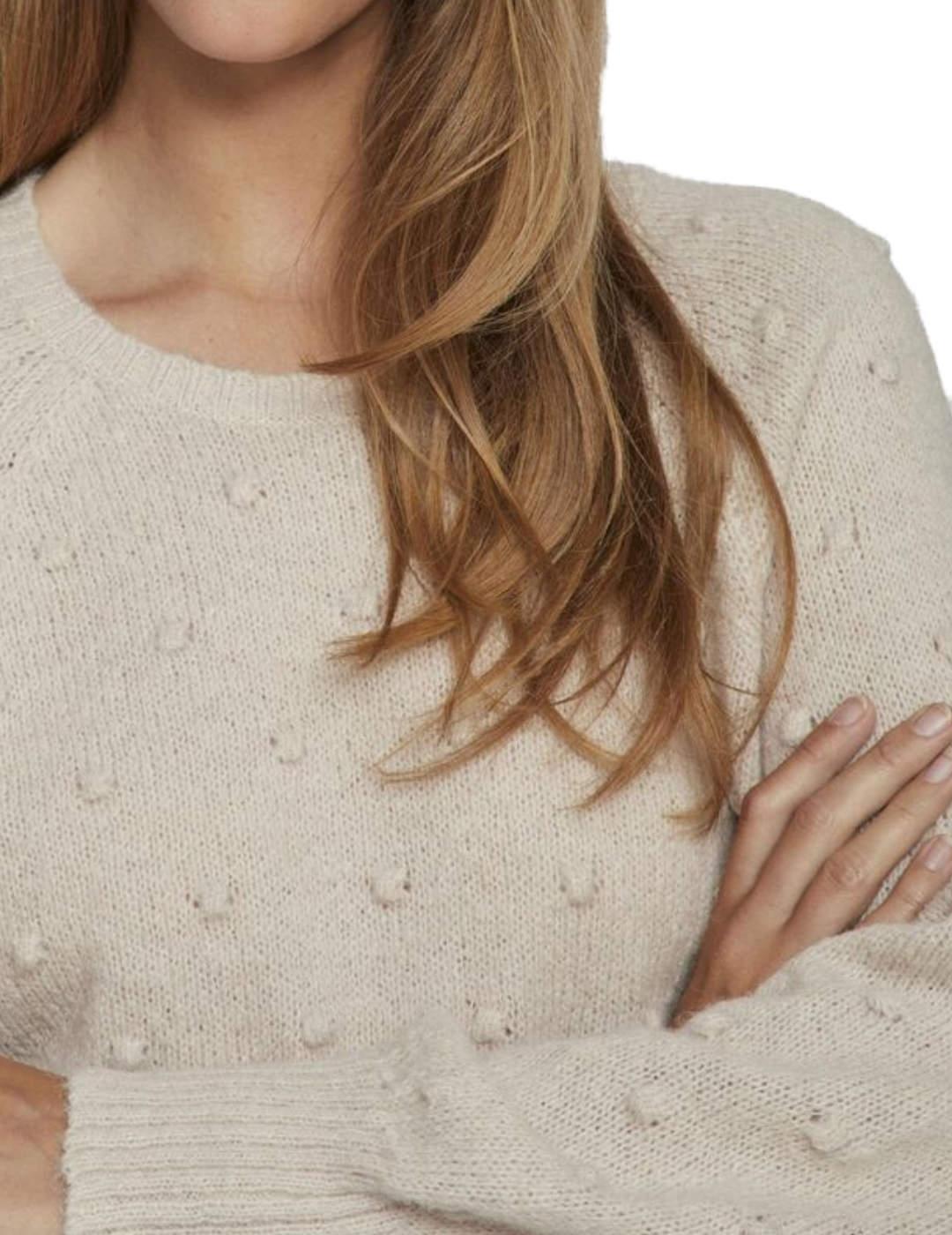 Jersey Vila Tulil beige pompones manga ancha para mujer