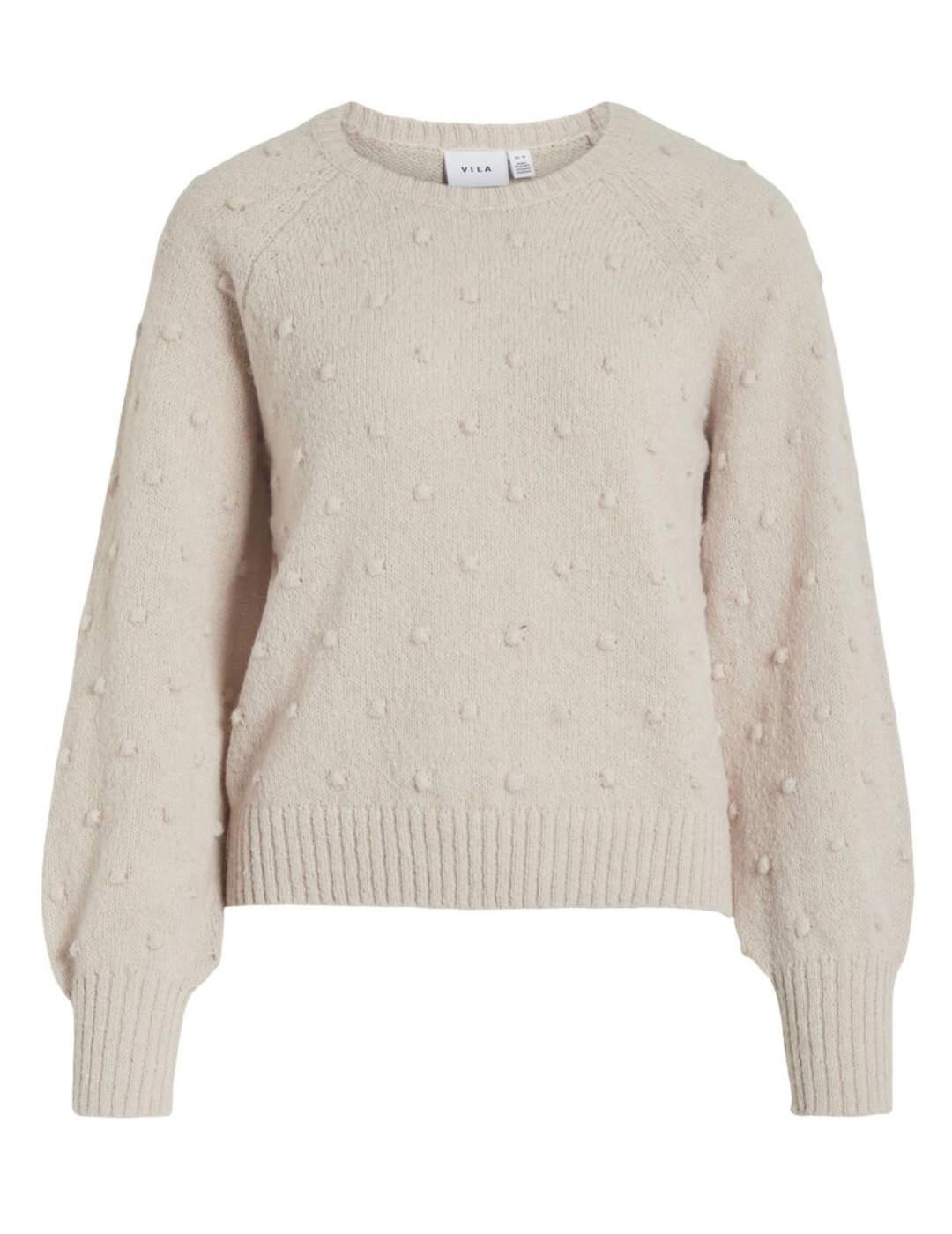 Jersey Vila Tulil beige pompones manga ancha para mujer