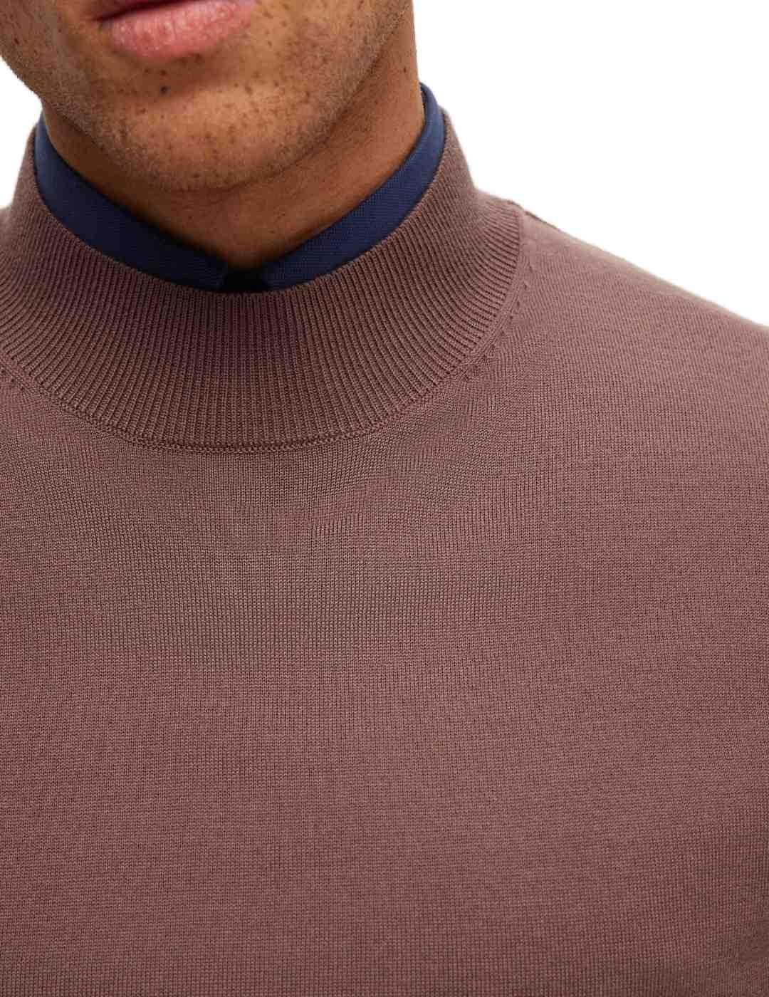 Jersey Selected Merino marrón de lana para hombre