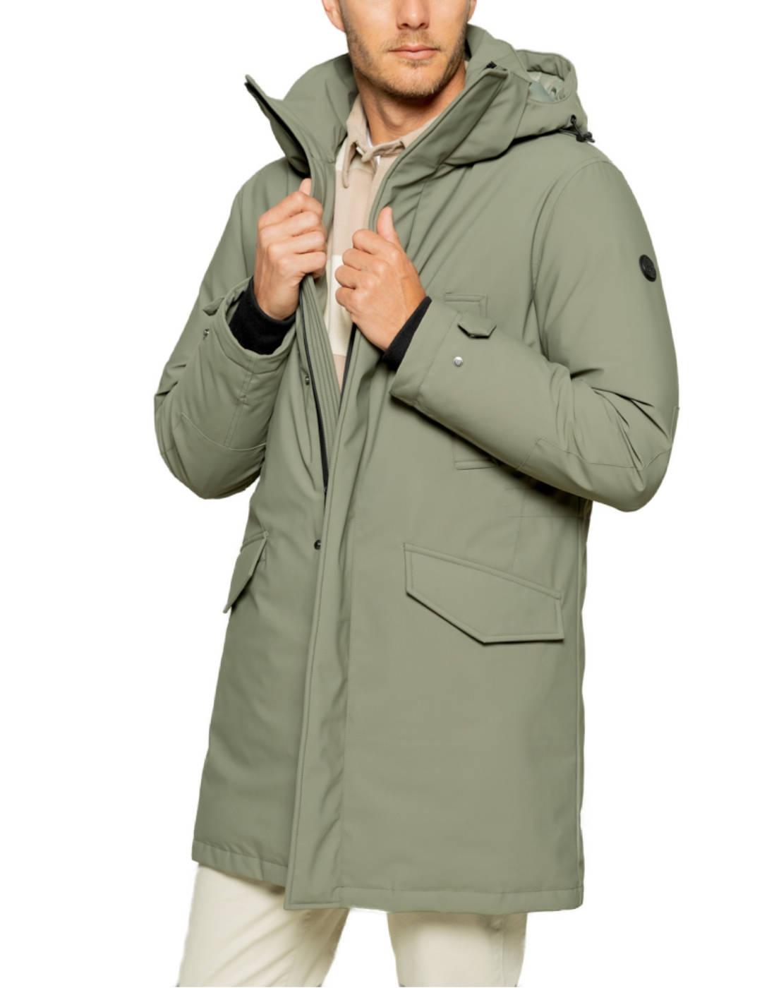 Parka Scotta Rainy verde khaki con capucha para hombre