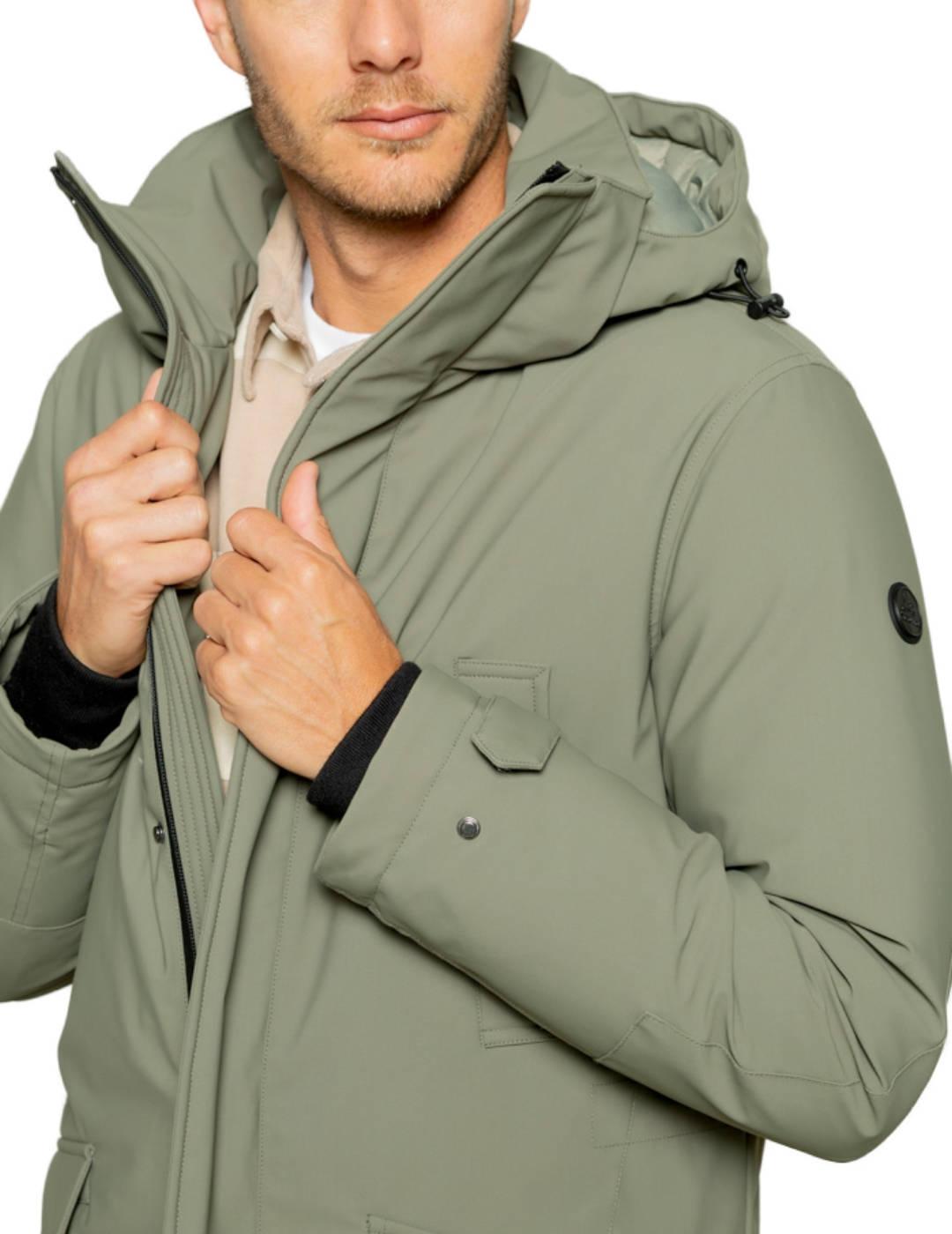 Parka Scotta Rainy verde khaki con capucha para hombre