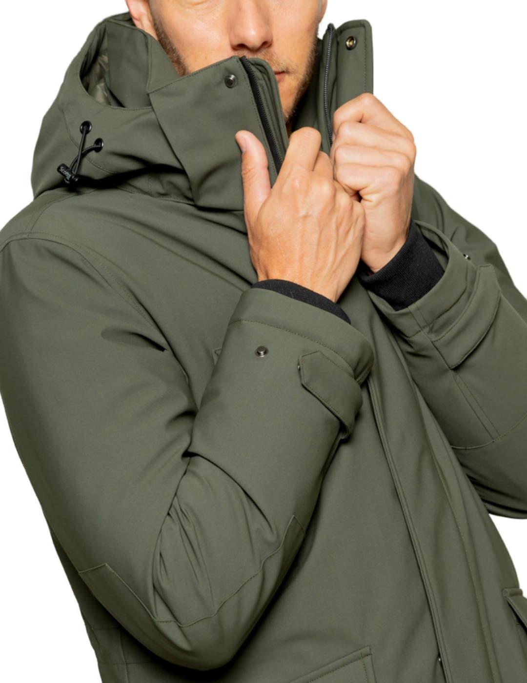 Parka Scotta Rainy verde oscuro con capucha para hombre