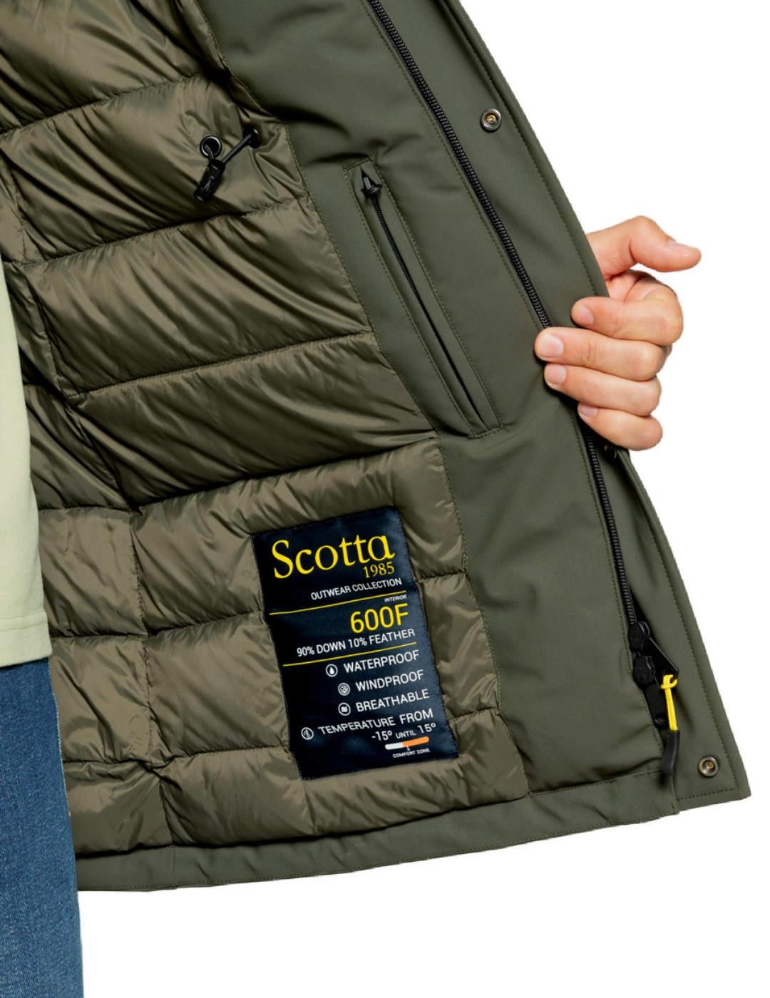 Parka Scotta Rainy verde oscuro con capucha para hombre