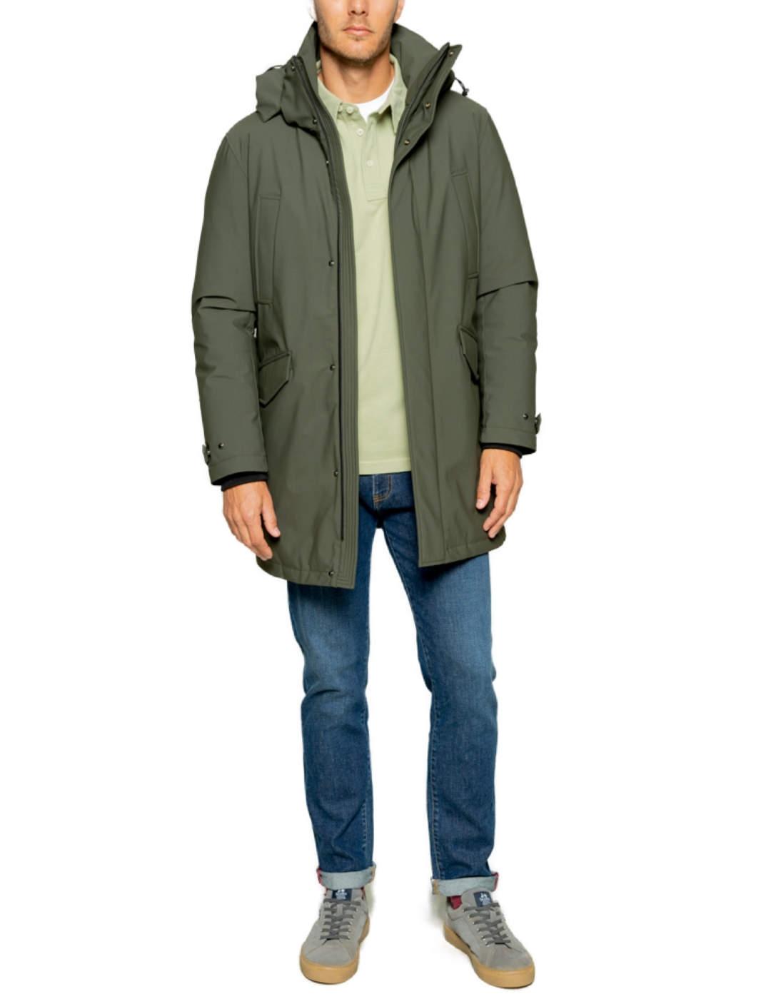 Parka Scotta Rainy verde oscuro con capucha para hombre