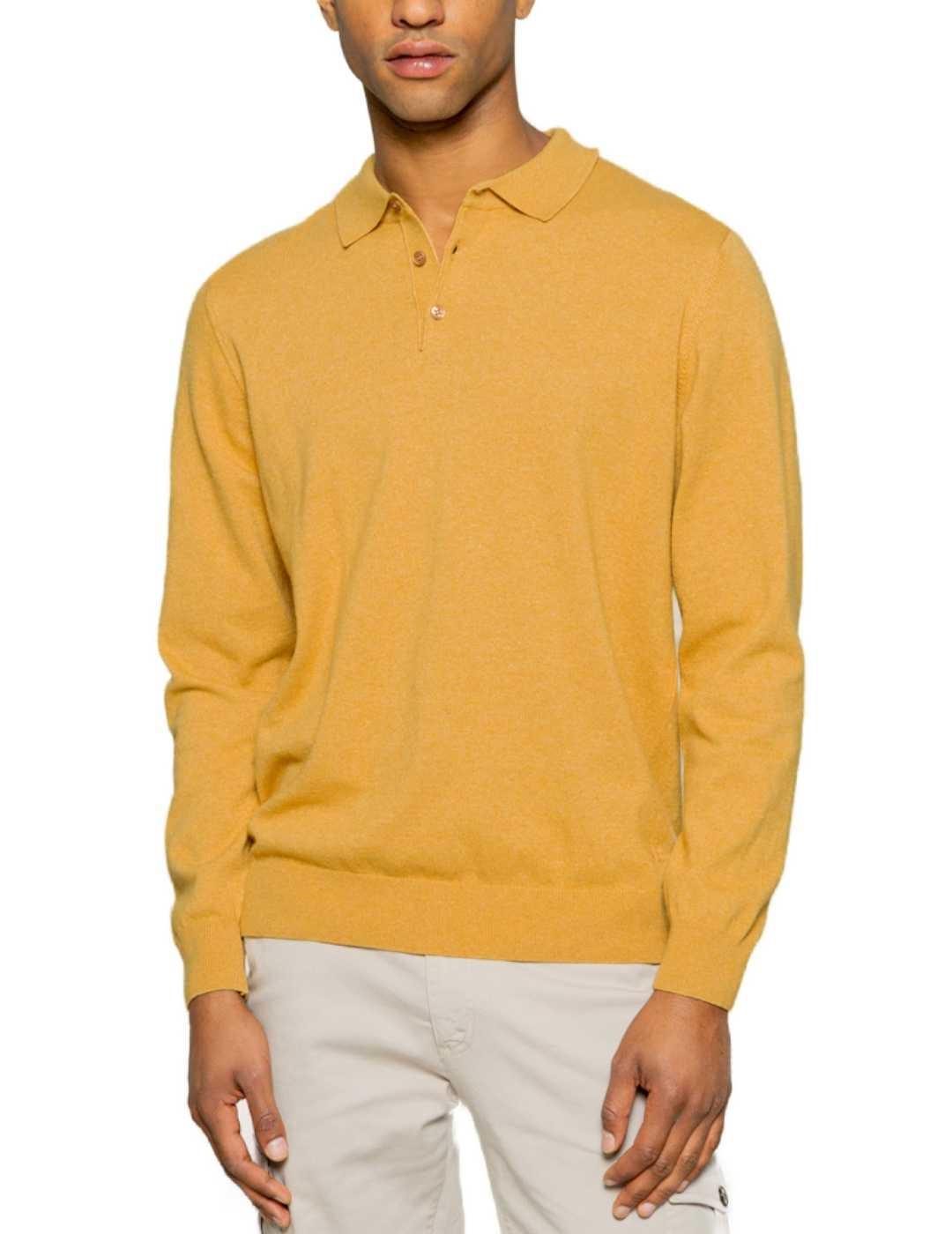 Jersey polo Scotta Cashmere mostaza para hombre