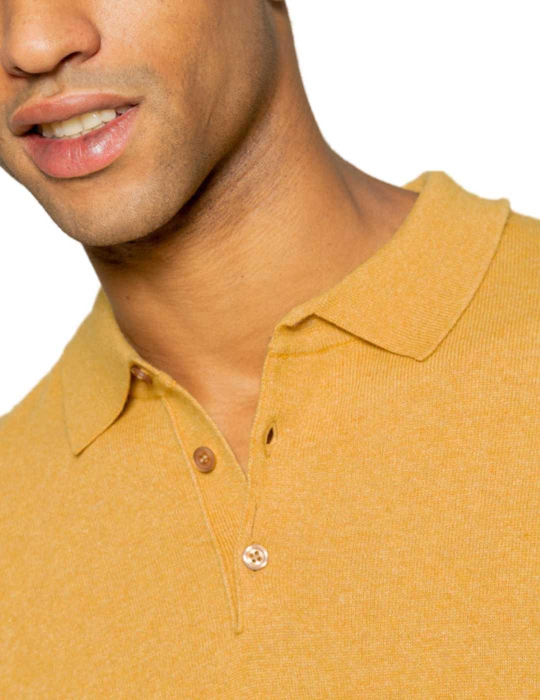 Jersey polo Scotta Cashmere mostaza para hombre