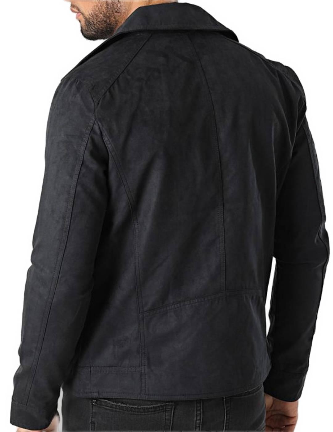 Cazadora biker negra Jack&Jones cuello con solapas de hombre