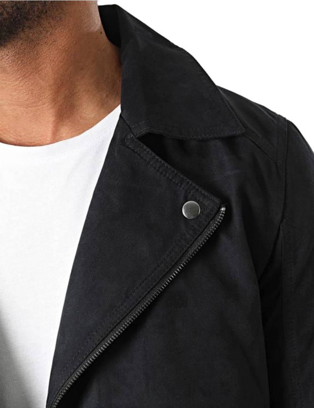 Cazadora biker negra Jack&Jones cuello con solapas de hombre