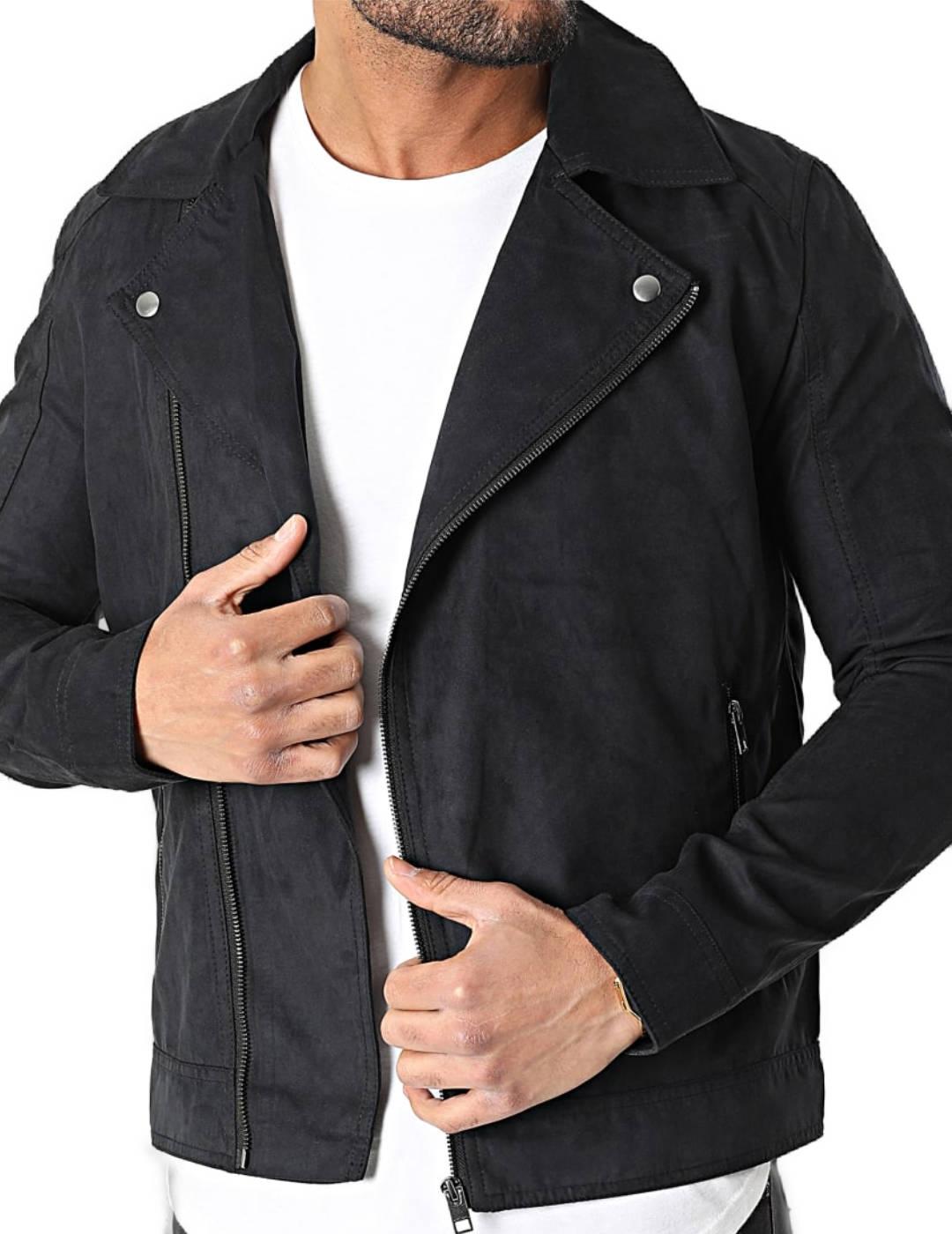 Cazadora biker negra Jack&Jones cuello con solapas de hombre