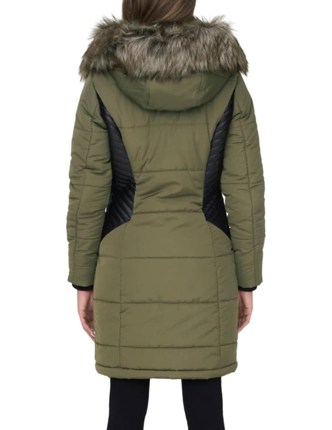 Abrigo acolchado Only Litta verde kaki/negro largo de mujer
