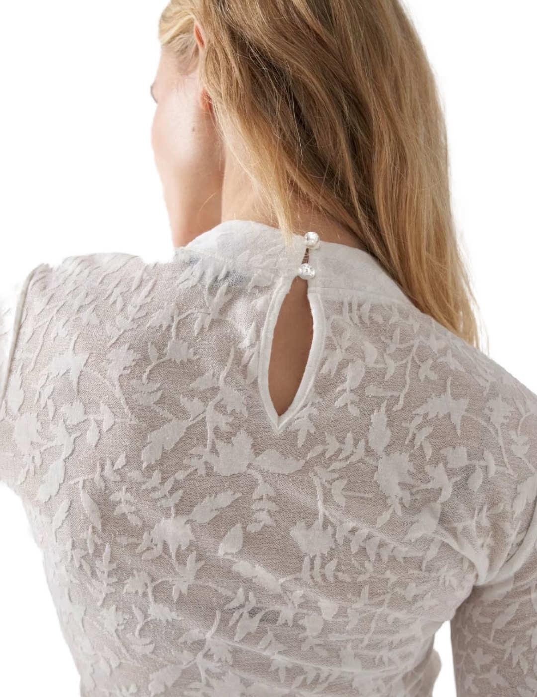 Camiseta Salsa de manga larga material textura blanco mujer