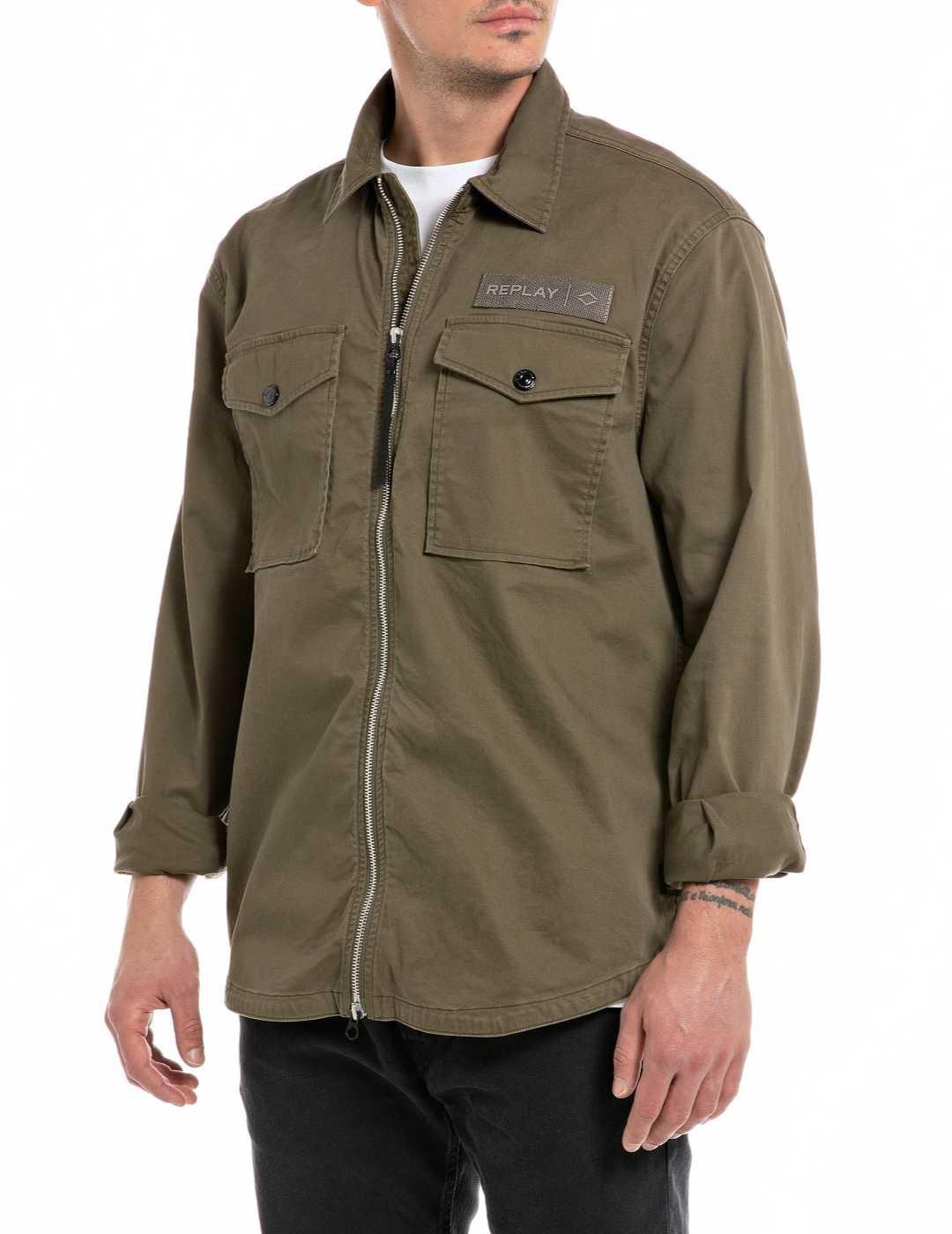 Sobrecamisa Replay verde militar cremallera para hombre