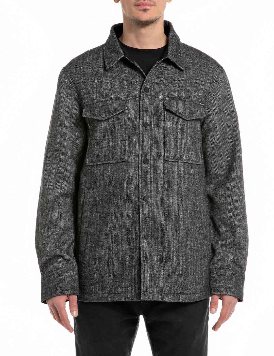 Sobrecamisa Replay gris espiga cierre botones para hombre