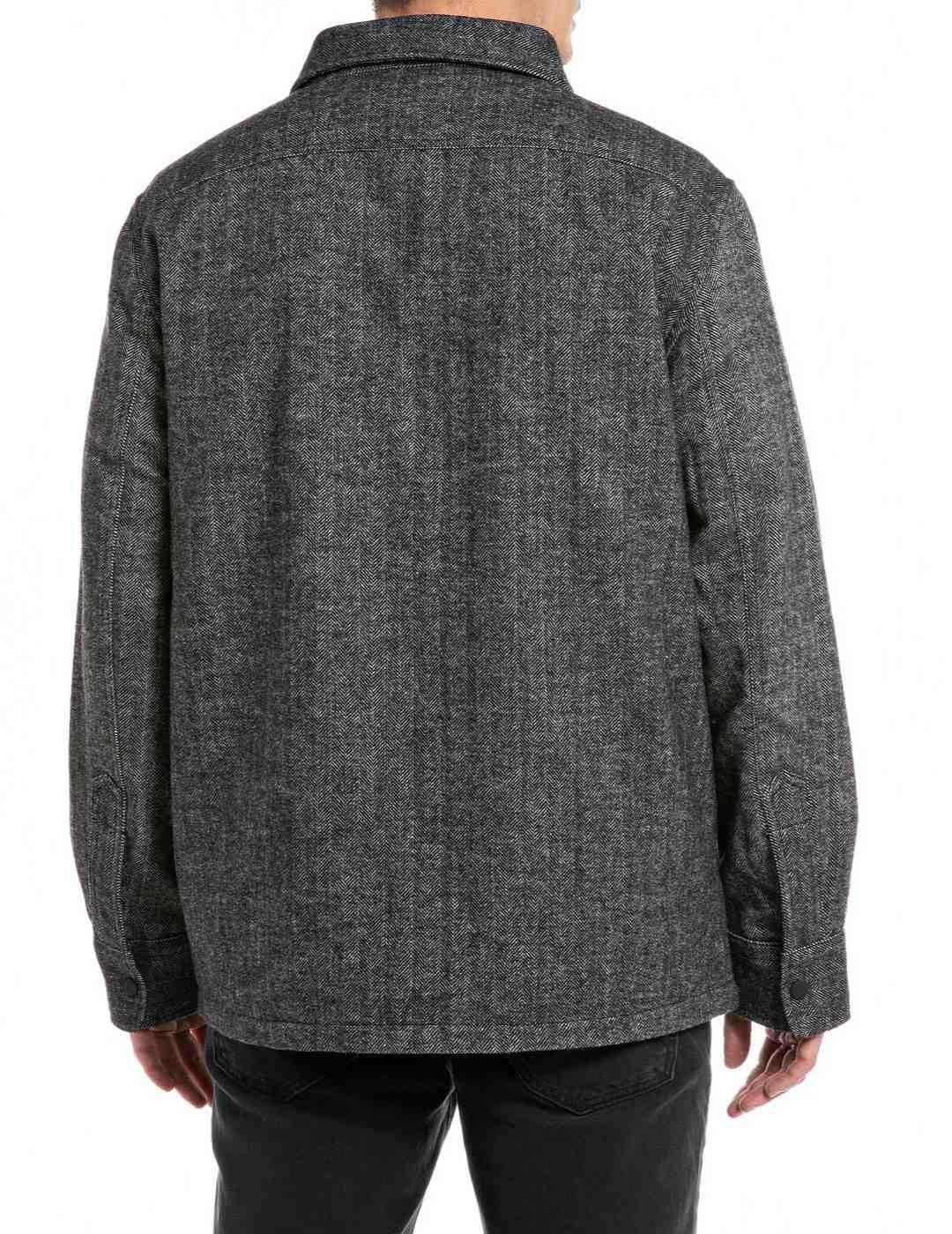 Sobrecamisa Replay gris espiga cierre botones para hombre