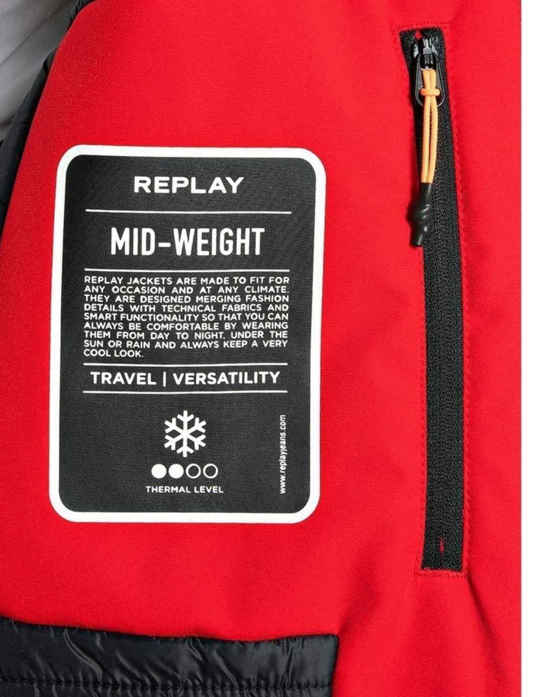 Chaqueta Replay rojo larga con capucha  para hombre