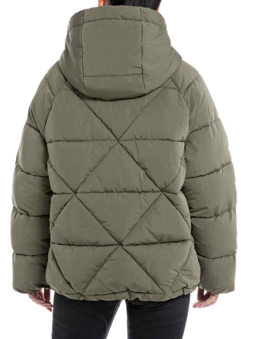 Chaqueta Replay verde guateada con capucha para mujer